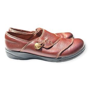 Clarks Collection Women’s Brown Leather Slip-On Wedge Comfort Shoes 5.5